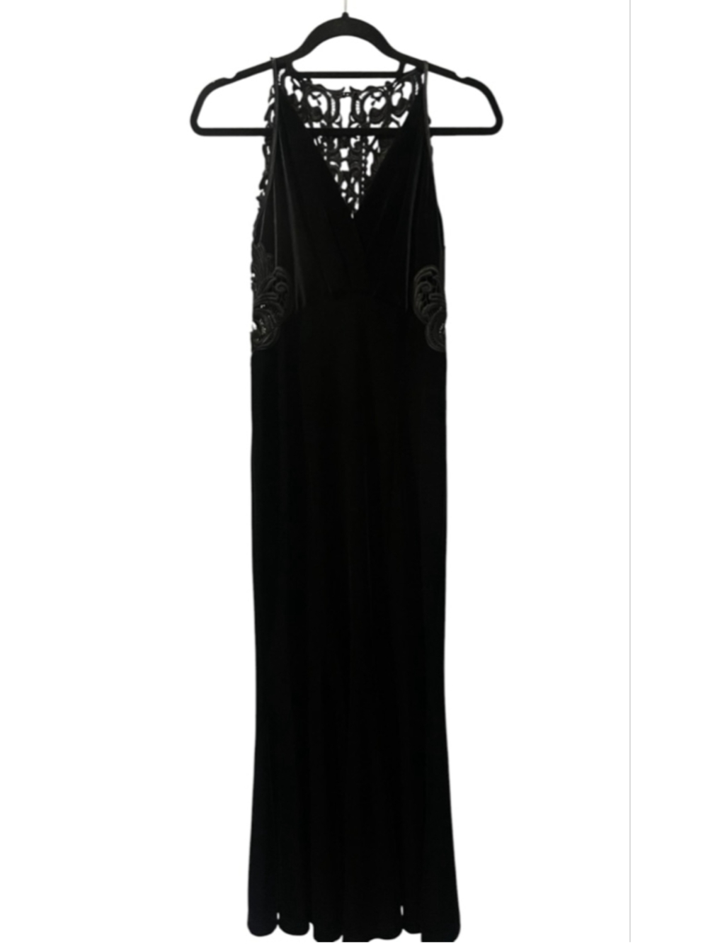 VTG 90s JS Collections Black Velvet Gown Lace Cutout Size 4 Whimsigoth Formal